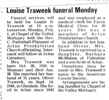 Traweek, Louise Bertha obituary