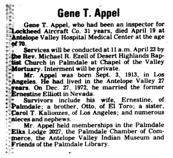 Appel, Gene Theodore obituary