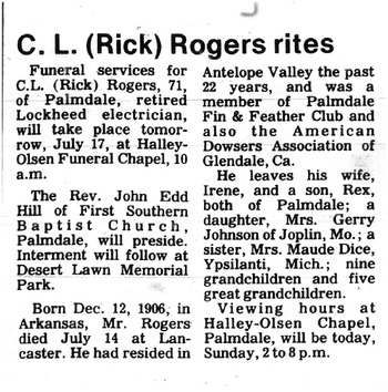 Rogers, C. L. ('Rick') obituary