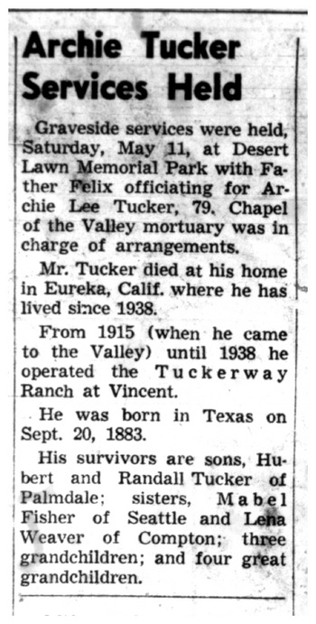 Tucker,   Archie Lee obituary