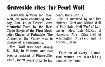 Wolf, Pearl Rose obituary