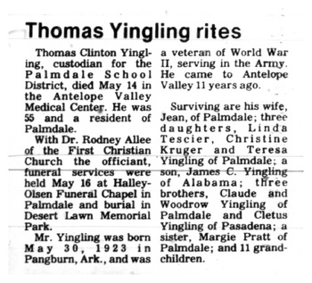 Yingling, Thomas Clinton obituary