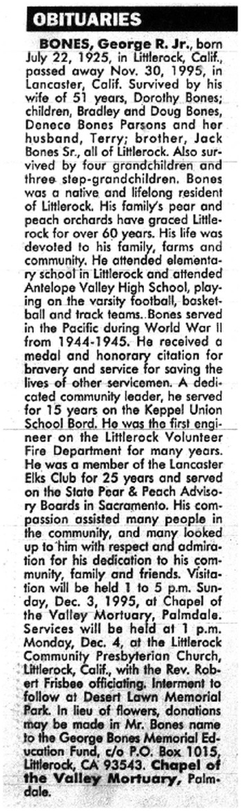 Bones, Jr  George Raymond obituary