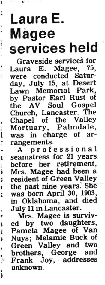Magee, Laura E. obituary