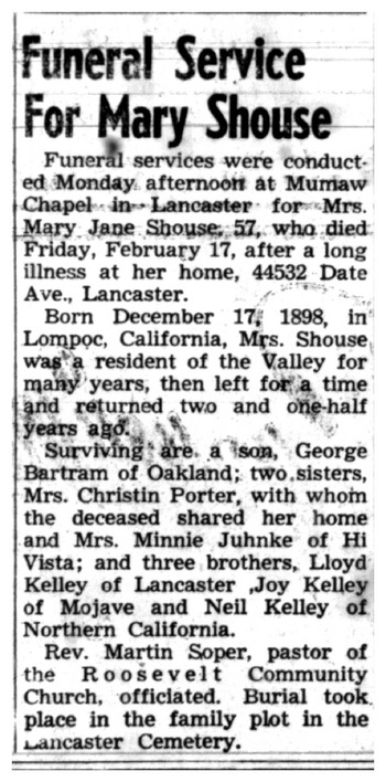 Shouse, Mary Jane obituary