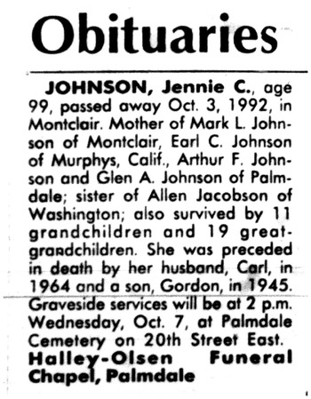 Johnson, Genevieve Cecelia ('Jennie') gravesite