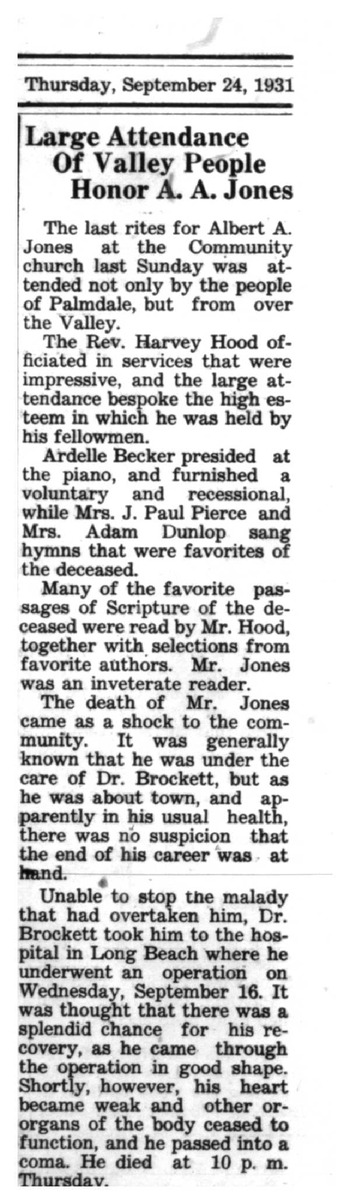 Jones, Albert Addison ('Hardpan') obituary