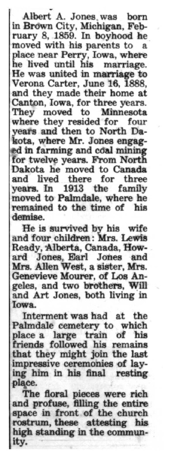 Jones, Albert Addison ('Hardpan') obituary