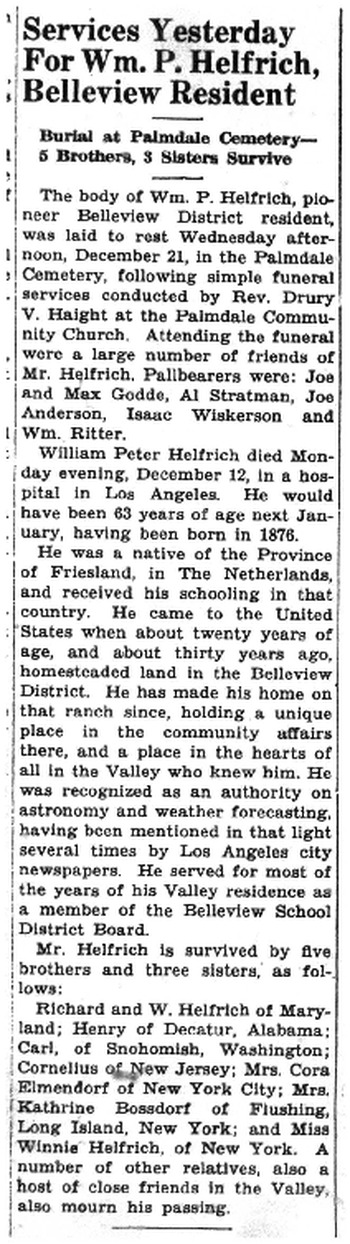 Helfrich,   William Pieter obituary