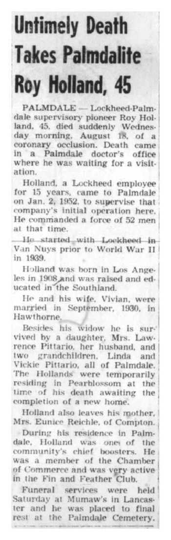 Holland, Roy obituary